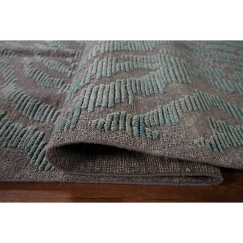 Grey Blue Moroccan Abstract Area Rug Hand-Knotted Wool Carpet - 9'0"x 12'7"