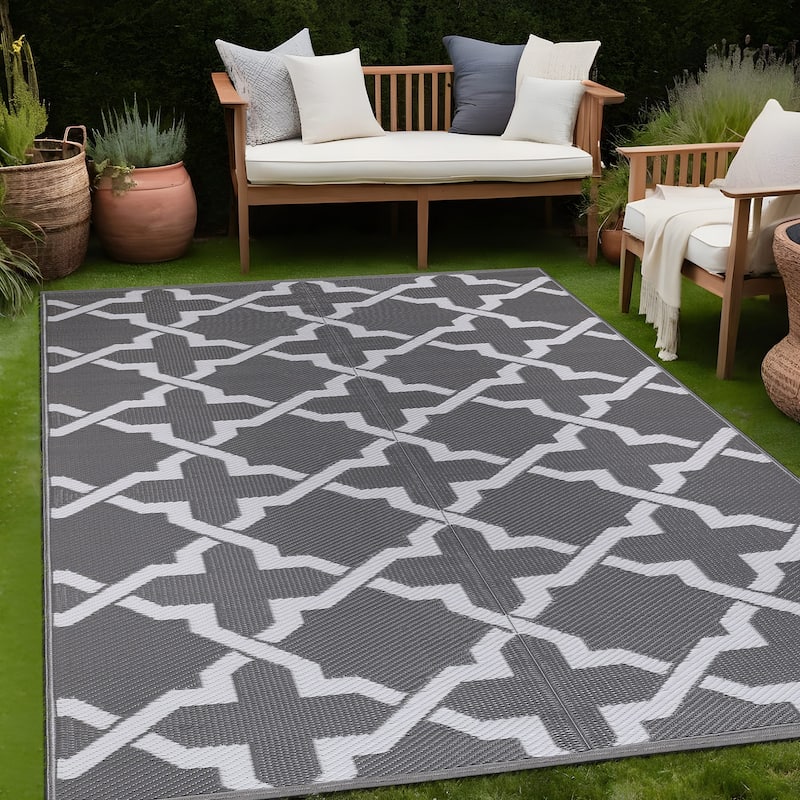 Beverly Rug Reversible Trellis Pattern Indoor/ Outdoor Area Rug - 6x9 - Grey/White