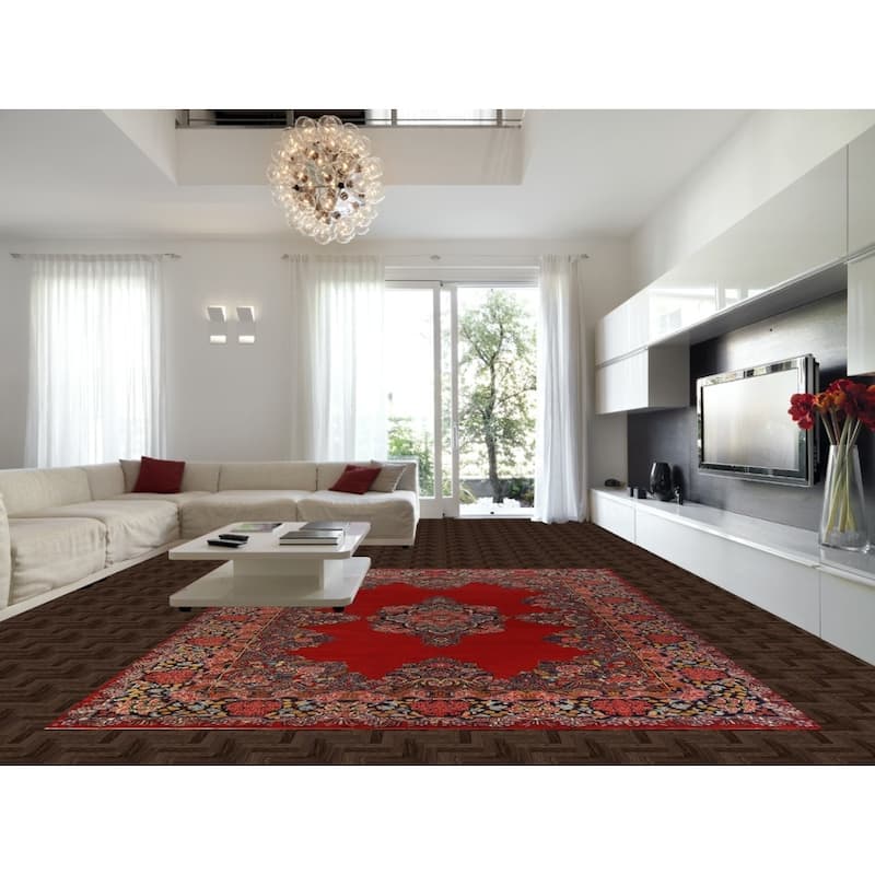 Red Sarouk Persian Large Rug Handmade Wool Carpet - 10'7" x 13'7"