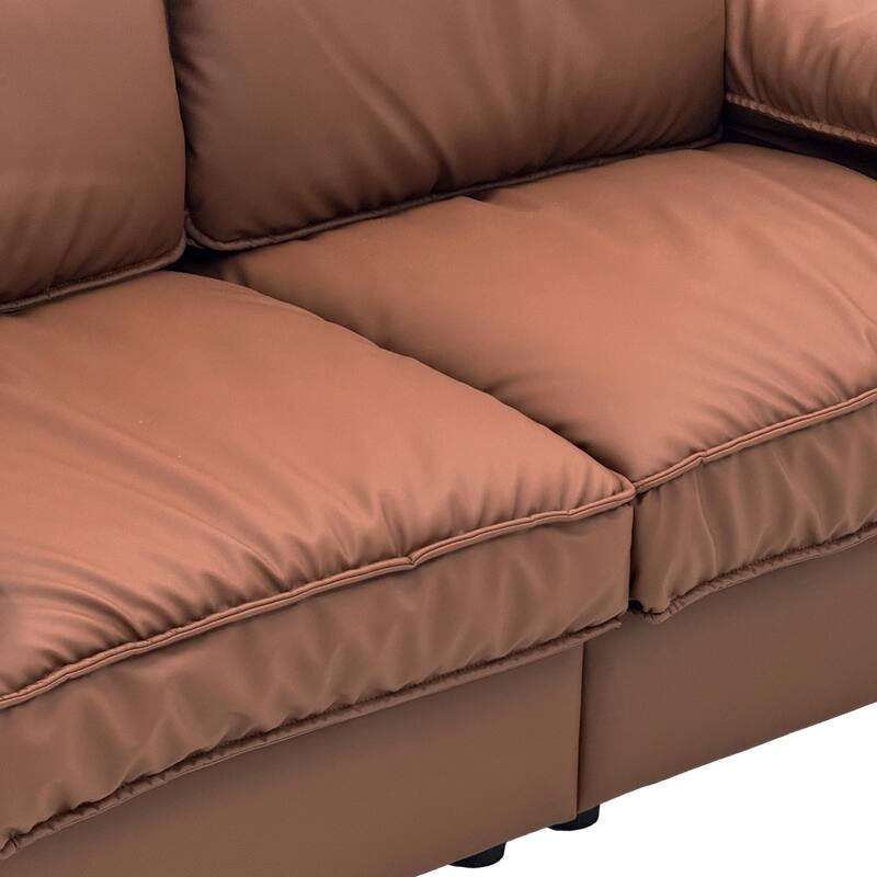 Leather Compact Sofa Couch with Hidden Storage, Minimalist 2-Seater Loveseat Sofa Couch with Pillow Armrests