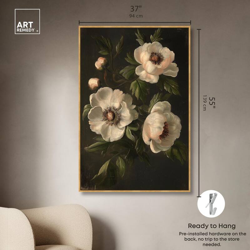 White Peonies in Dark I Canvas by Art Remedy