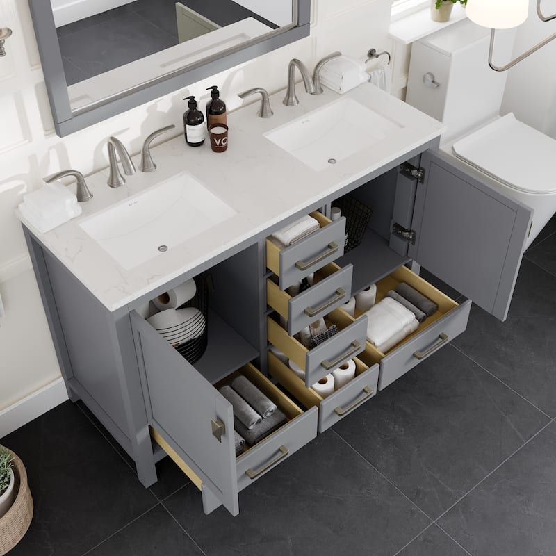 Aberdeen 48 in. Gray Double Sink Vanity with Carrara Quartz Top & Undermount Sinks