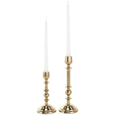 Aluminum Metal Decorative Candle Holder - Set of 2 Gold or Silver - Roche River Decor