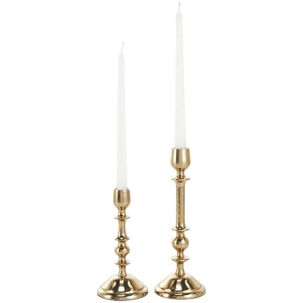 Aluminum Metal Decorative Candle Holder - Set of 2 Gold or Silver - Roche River Decor