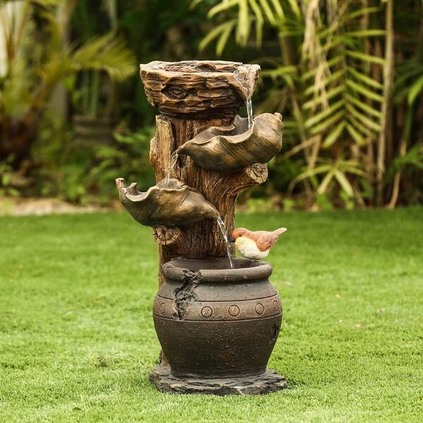 slide 1 of 8, Resin Bird Nest Outdoor Fountain