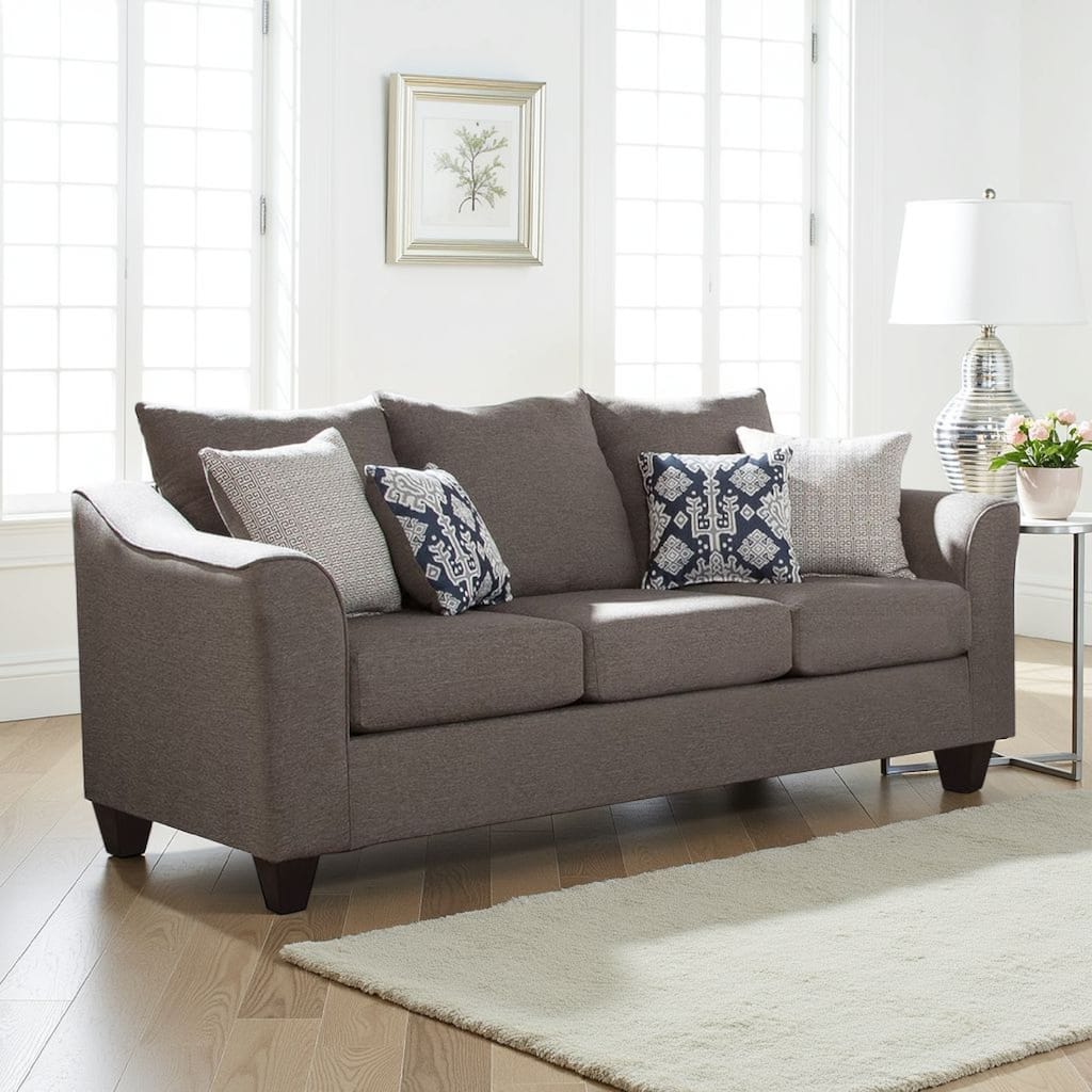 Transitional Fabric & Wood Sofa With Flared Arms, Light Gray
