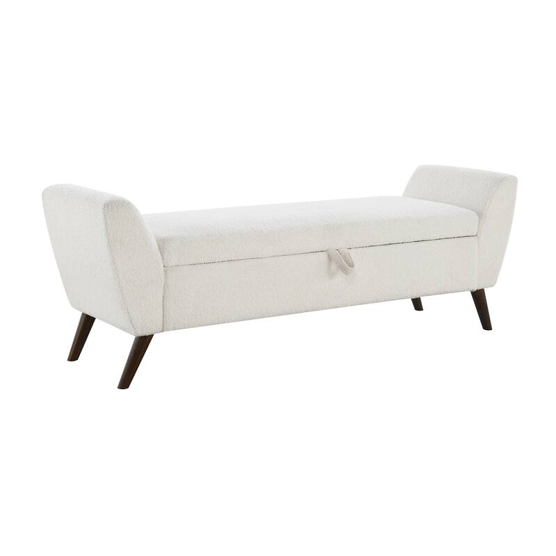 60"Modern Storage Bench with Mid-Centruy Wood Legs,Bench with Storage for Living Room & Bedroom,Comfort Padded