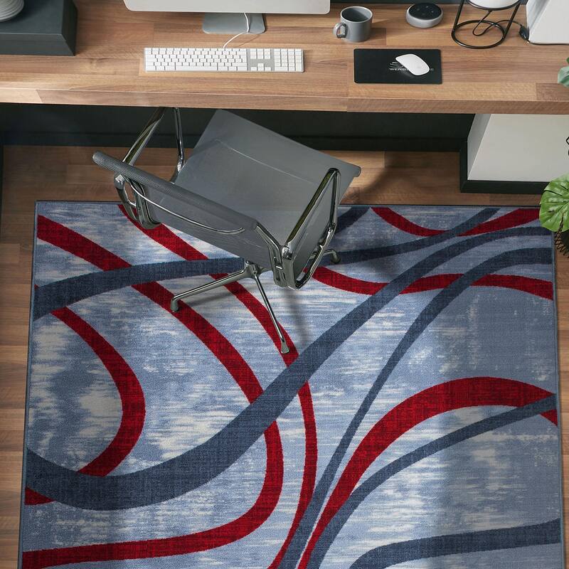 Contemporary Distressed Abstract Lines Non Slip Area Rug