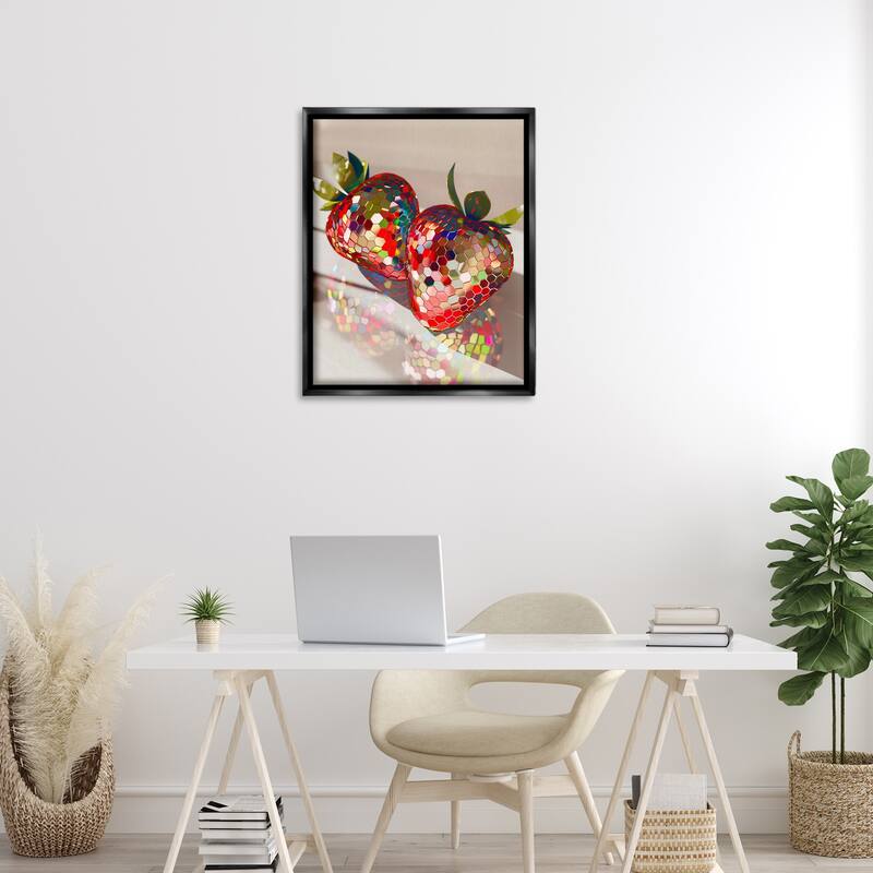 Stupell Reflecting Disco Strawberries Framed Floater Canvas Wall Art Design By Arlington Prints
