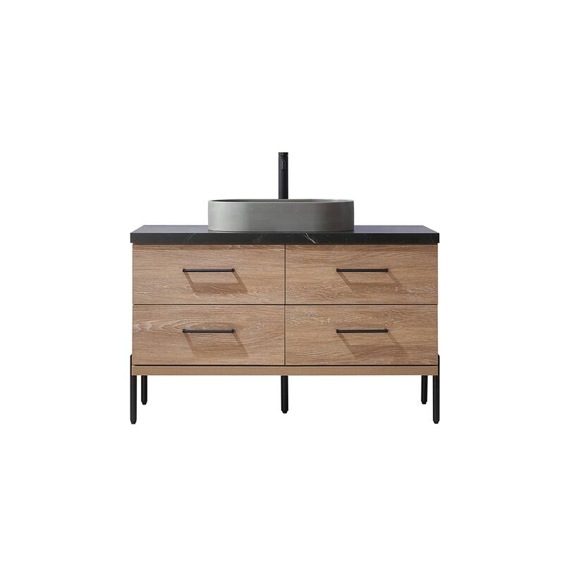Trento Bath Vanity with Sintered Stone Top with Concrete Sink (O) - 48 in. - North American Oak-No Mirror