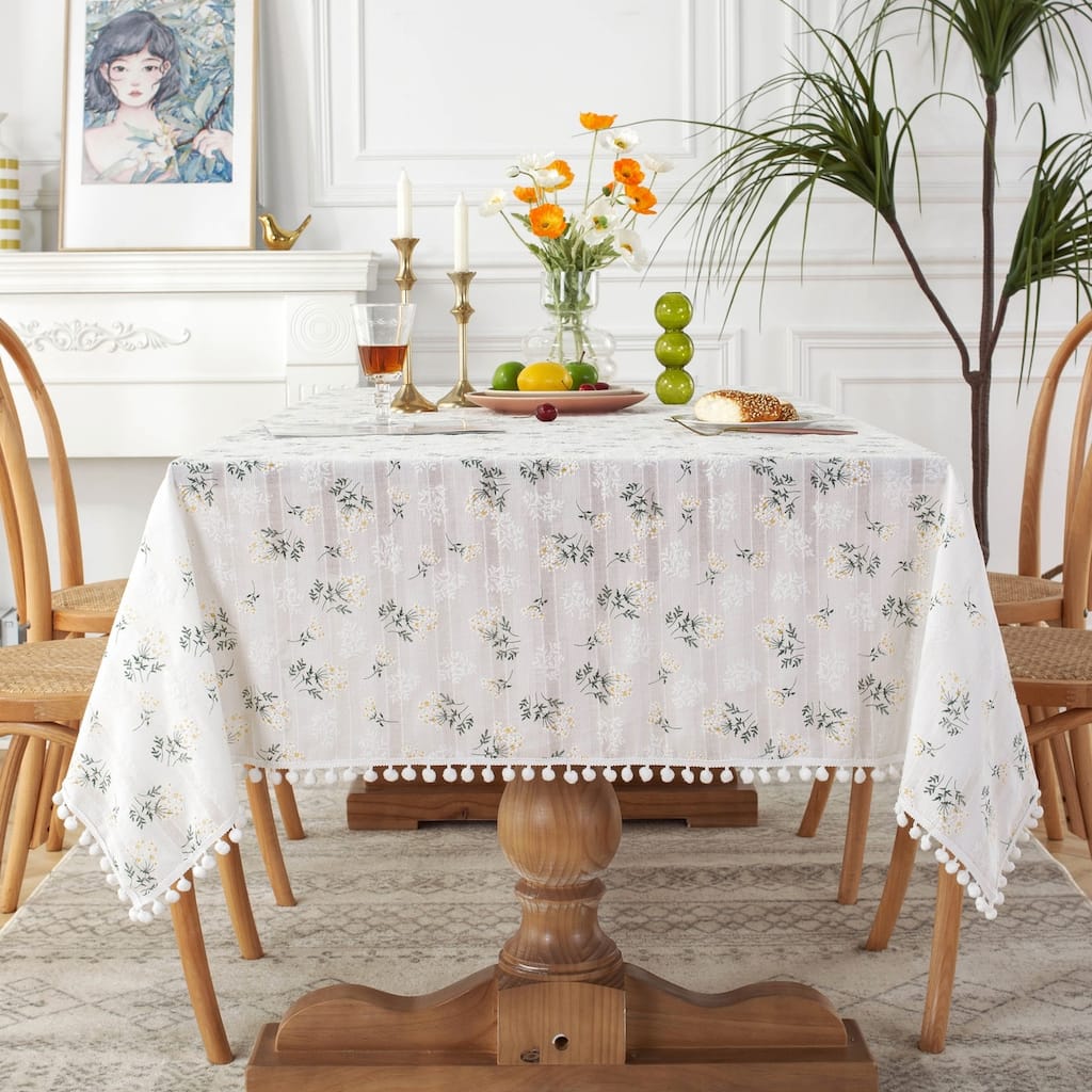 High Quality Washable Rectangle Cotton tablecloths, Wrinkle Resistant Washable Dining Room Table linen for Rectangle Tables
