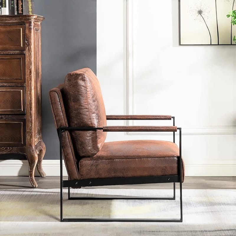 Hosam 25.4" PU/Microfiber Upholstery Metal Arms Chair