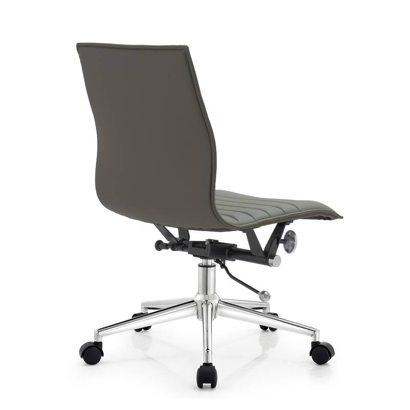 Set of 2 Modern Office Chairs | Upholstered PU Leather Ribbed Armless Mid Back with Metal Frame | Adjustable Height, Tilt