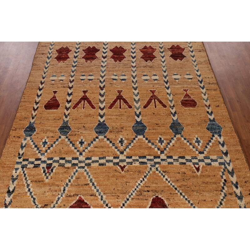 Geometric Tribal Moroccan Rug Hand-Knotted Multi-Color Wool Carpet - 6'9" x 9'7"