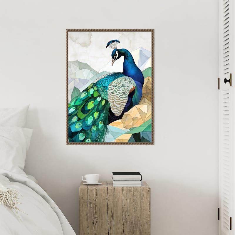 Animal Watercolor Art Bird Peacock by Justyna Jaszke Framed Canvas Wall Art