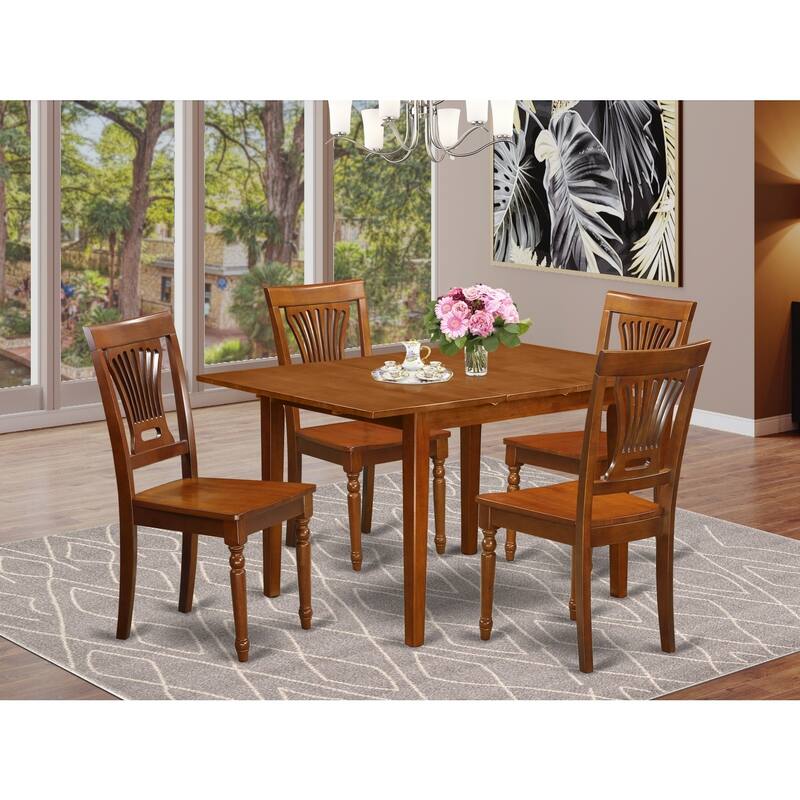 HomeStock 5-Pc Saddle Brown Finish Solid Wood Top - Dining Room Set - Seats 4