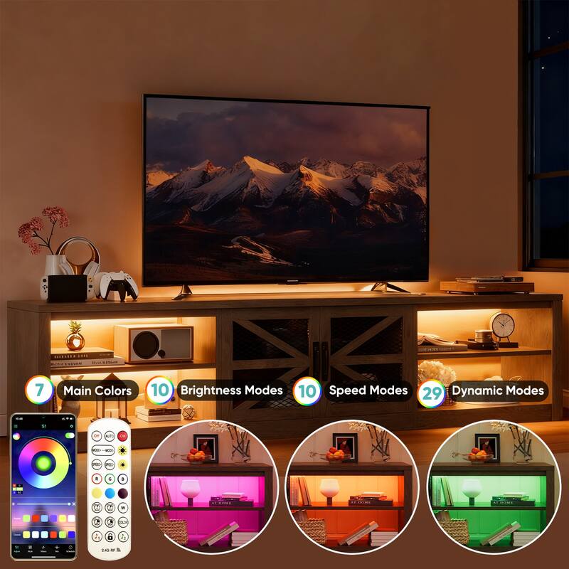 Pocassy 8.7" Farmhouse TV Stand with LED Light