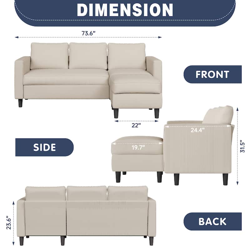 Futzca 74" Convertible Sectional Sofa Couch, Small L-Shaped Sofa