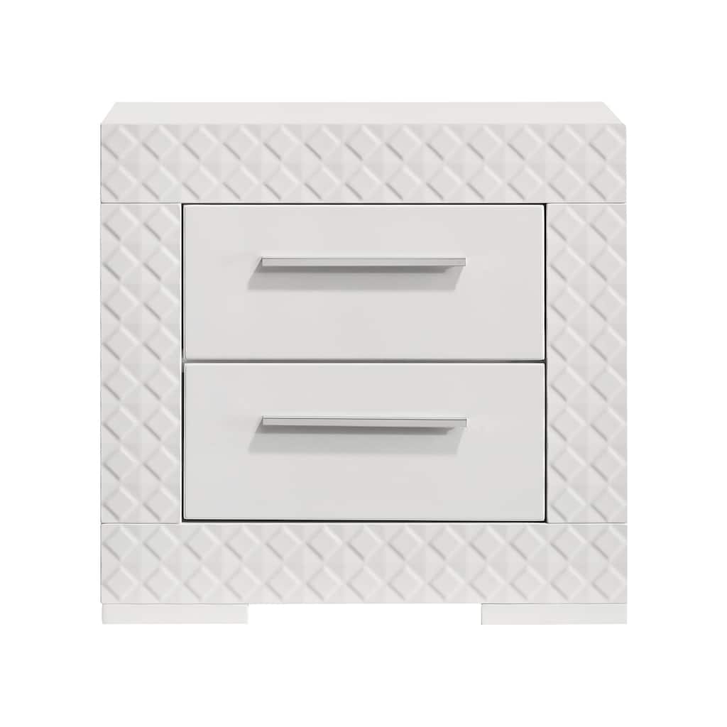 2 Drawers Wooden Nightstand in White High Gloss