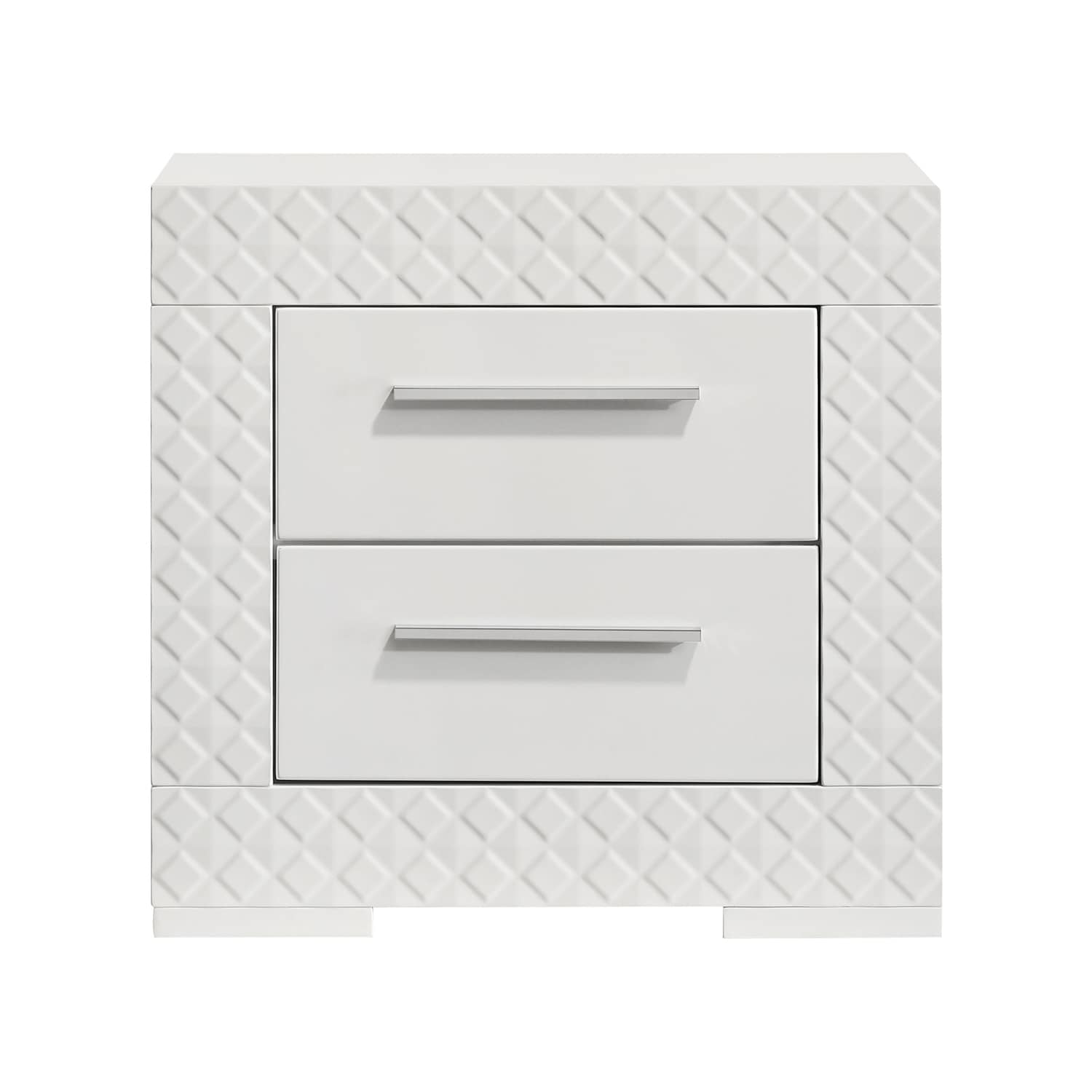 2 Drawers Wooden Nightstand in White High Gloss