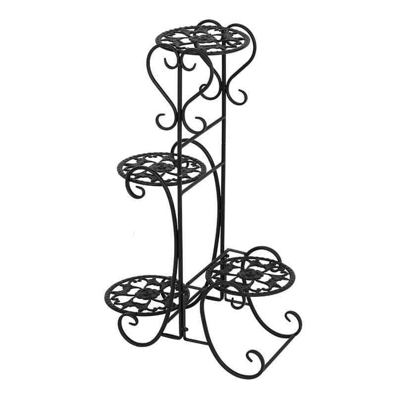Round Plant Stand Shelf Holds 4-Flower Pot