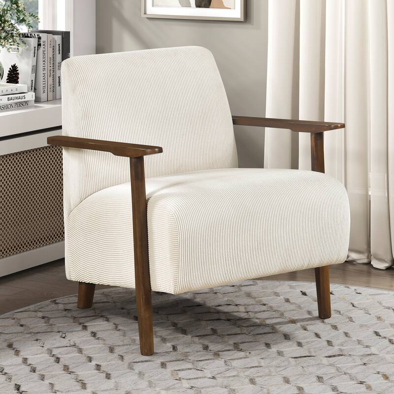 Fedora 28" Corduroy Accent Chair - Solid Wood Arms and Legs