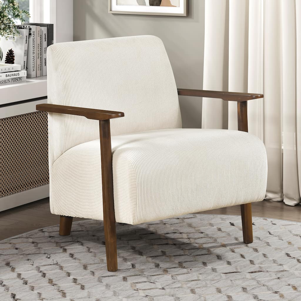 Fedora 28" Corduroy Accent Chair - Solid Wood Arms and Legs