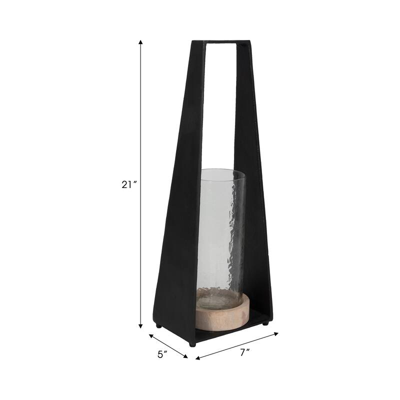 Candle Holder - Black Metal Glass Pillar Hurricane