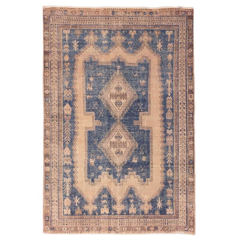 ECARPETGALLERY Hand-knotted Antalya Vintage Navy, Tan Wool Rug - 4'11 x 7'2
