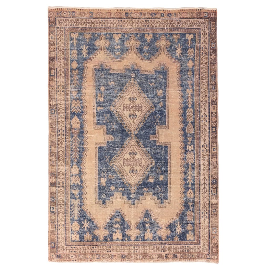 ECARPETGALLERY Hand-knotted Antalya Vintage Navy, Tan Wool Rug - 4'11 x 7'2