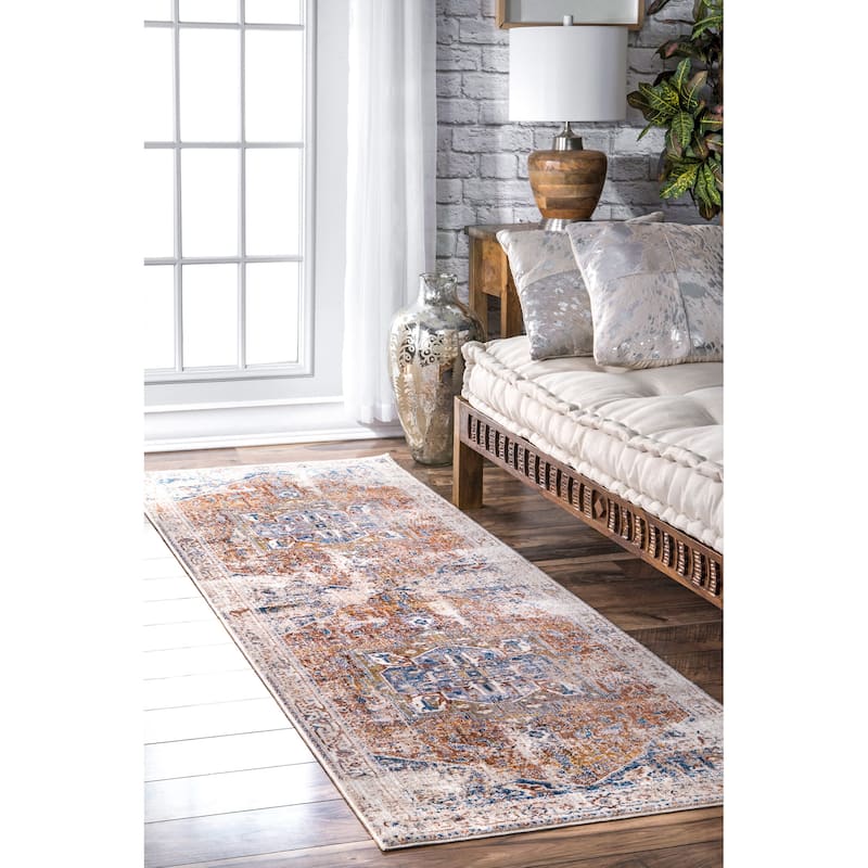 Nuloom Camila Faded Medallion Fringe Area Rug - 2'6" x 8' Runner - Ivory - Runner