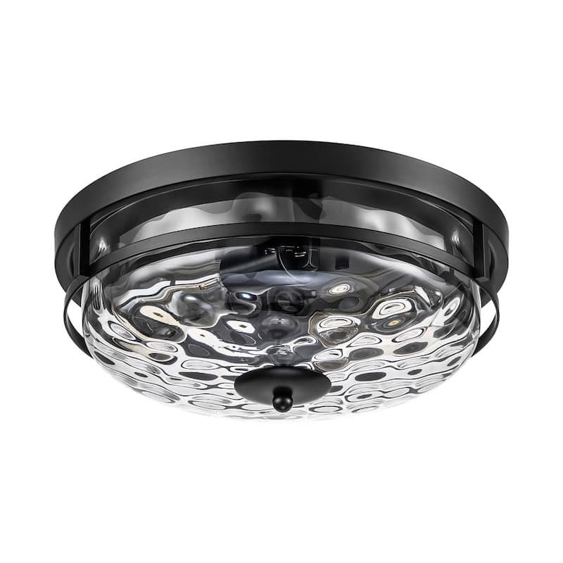 2-Light Mid-Century Modern Industrial Farmhouse Round Dome Glass Flush Mount Light - 12.9 in. W x 5.5 in. H