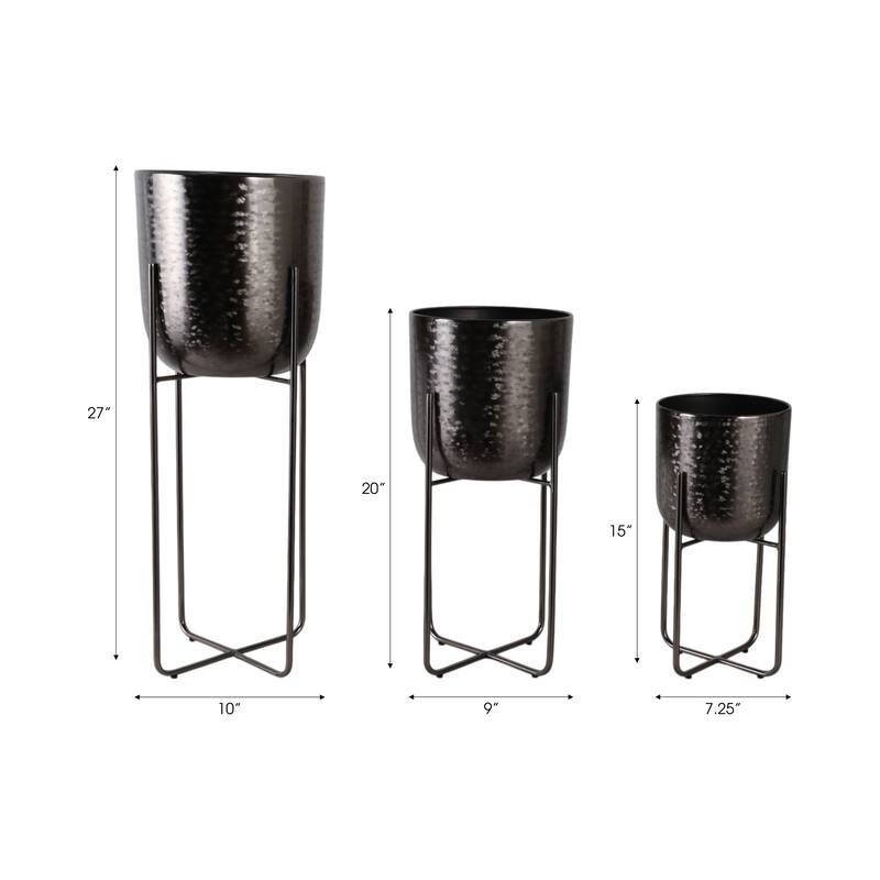 Metal Planters Hammered Design Modern Geometric Stands (Set of 3)