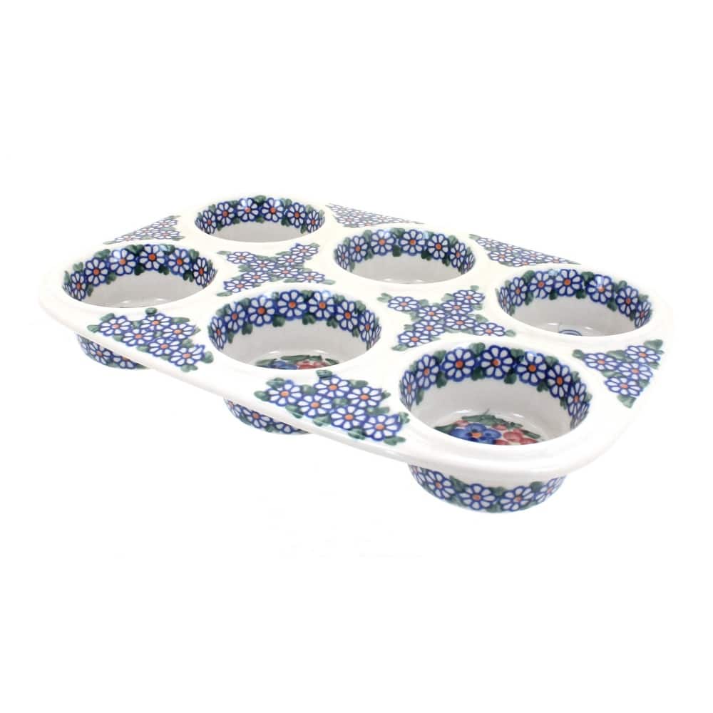 Blue Rose Polish Pottery 335 Vena Muffin Pan