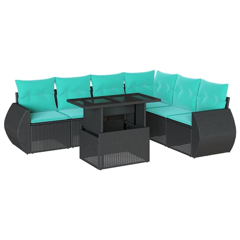 vidaXL 7 Piece Patio Sofa Set with Cushions Black/Brown/Gray Poly Rattan - 24.4 x 24.4 x 27.2