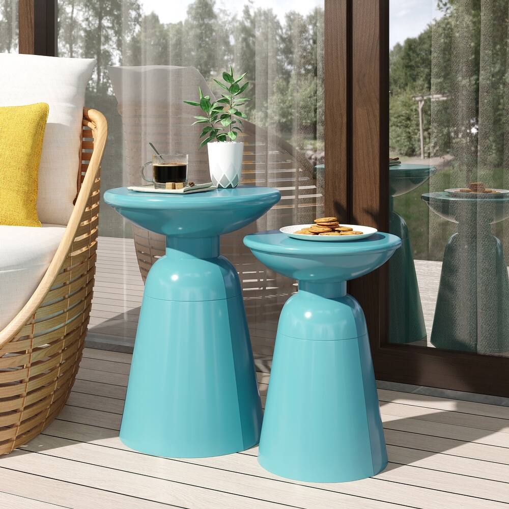 Roomfitters Serenita Outdoor Iron Side Tables with Flared Design, Accent Patio End Tables Set of 2