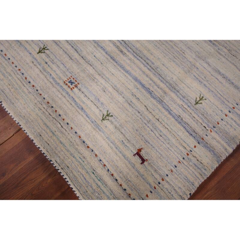 Tribal Striped Gabbeh Indian Accent Rug Handmade Wool Carpet - 4'0"x 5'9"