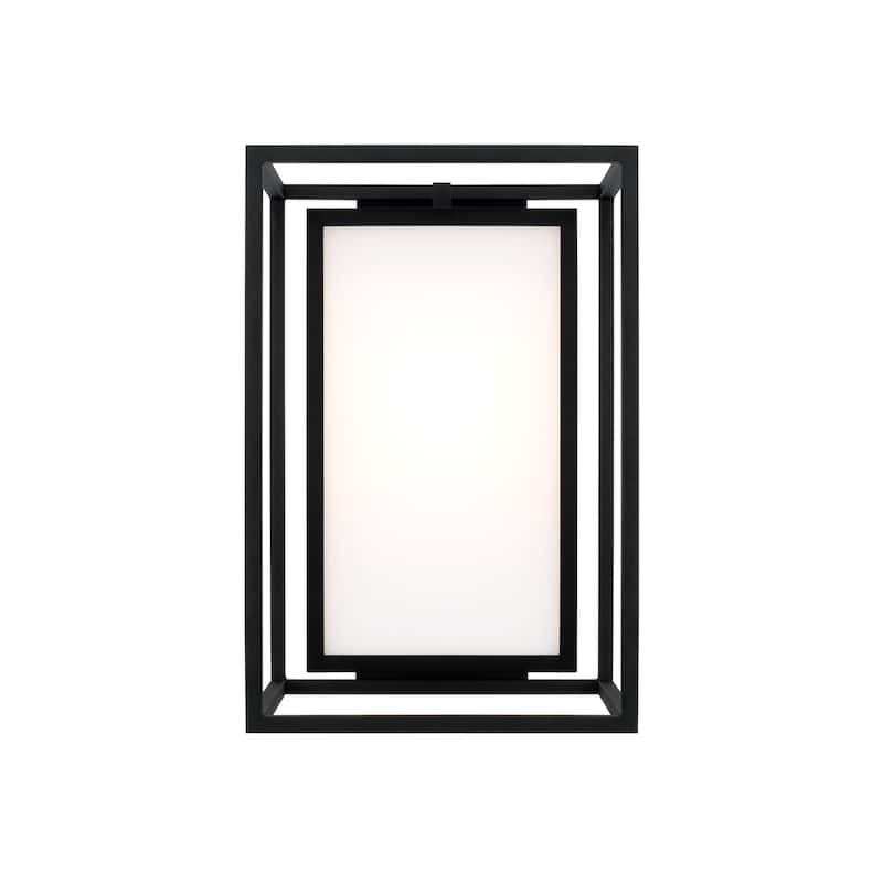 12.50"W x 19.50"H 1-Light Outdoor Modern Square Rectangle Wall Lantern in Black with Soft White Glass