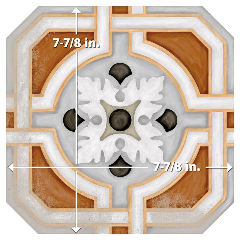 Merola Tile Vaudeville Octagon Deco Zimer 7-7/8" x 7-7/8" Porcelain Floor and Wall Tile