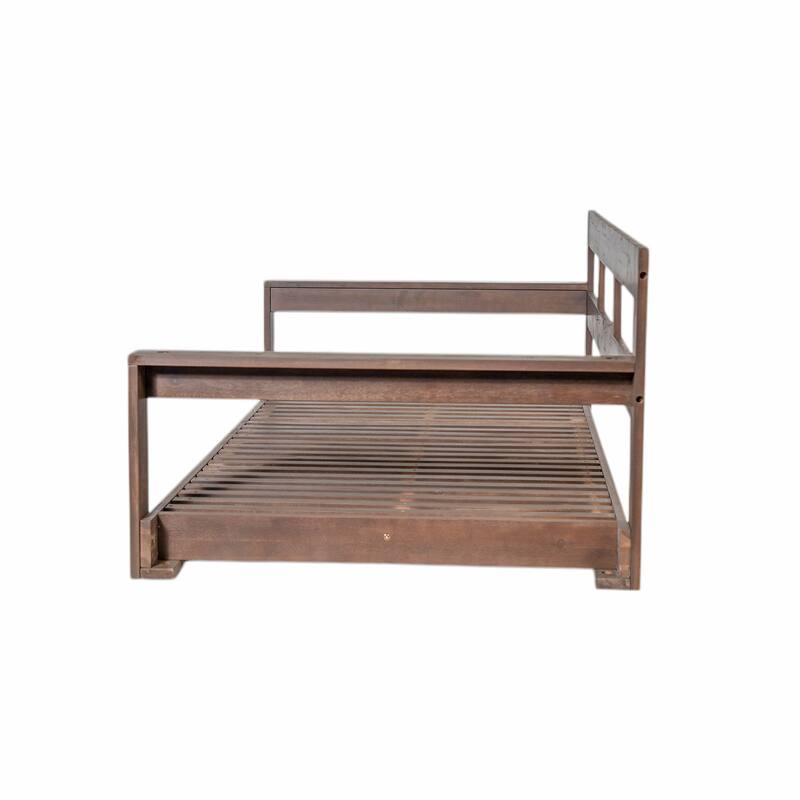 Patio Wooden Twin Size Porch Swing Daybed with 4 Hanging Ropes