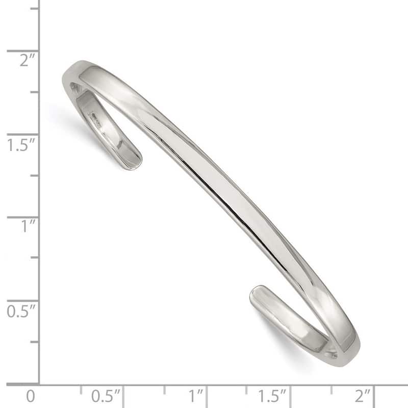Curata 925 Sterling Silver Solid 4mm Polished Flat Cuff Bangle Bracelet