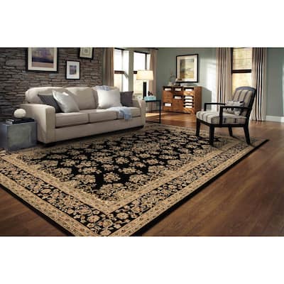 Izmir Collection Black/Beige Transitional Floral/Botanical Area Rug