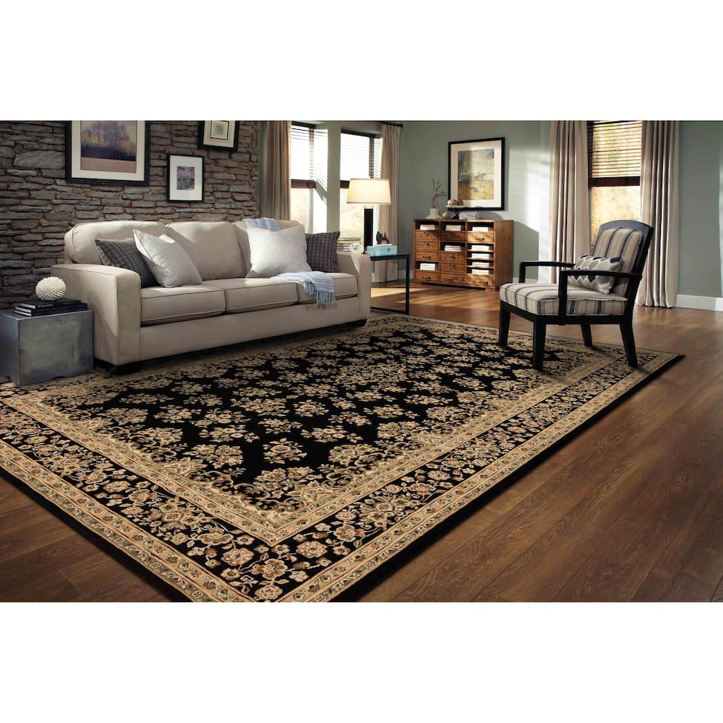 Izmir Collection Black/Beige Transitional Floral/Botanical Area Rug