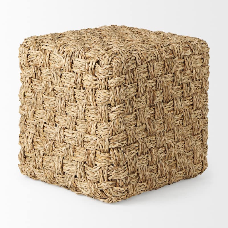 Mercana "Adele" Brown Woven Seagrass Square Pouf