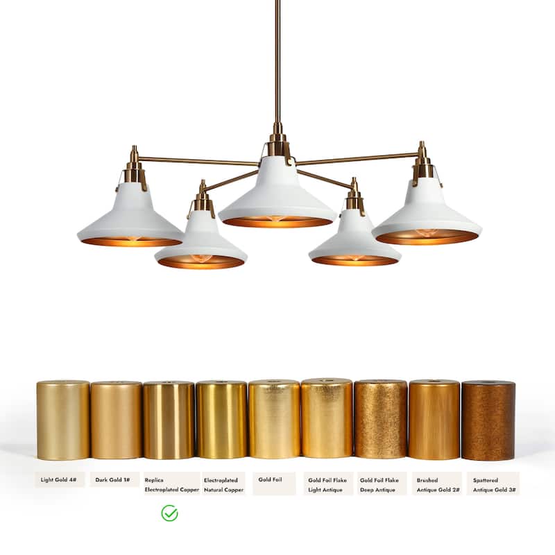 Modern 5-Light Gold Wagon Wheel Chandelier White Metal Shade Pendant Lights for Dining Room - 33" D x 9" H