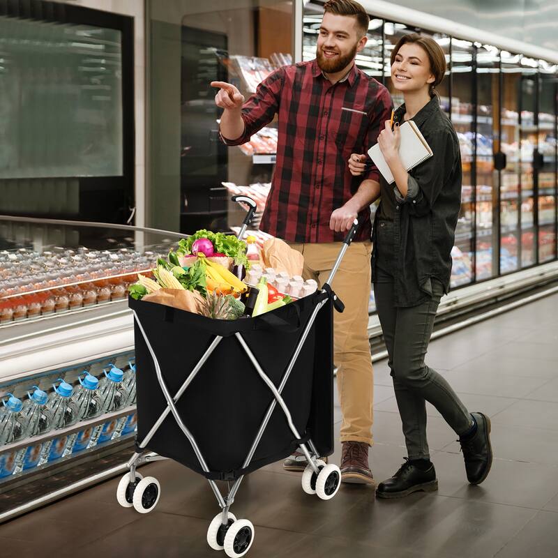 Costway Folding Shopping Cart Utility w/ Water-Resistant Removable