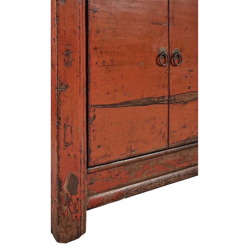 Antique 81-inch Amber Sideboard in Distressed Pine, Orange & Black