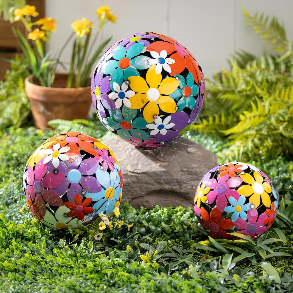 Metal Floral Decorative Garden Ball, Set of 3