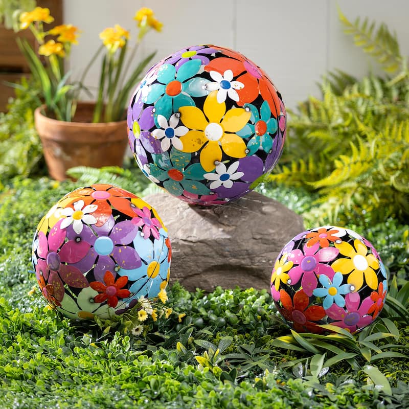 Metal Floral Decorative Garden Ball, Set of 3