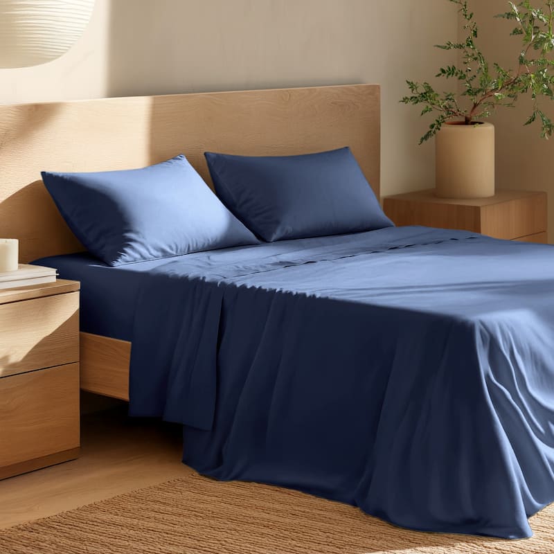 Bare Home Organic Cotton Sheet Set - Crisp Percale Weave - Twin XL - Dark Blue